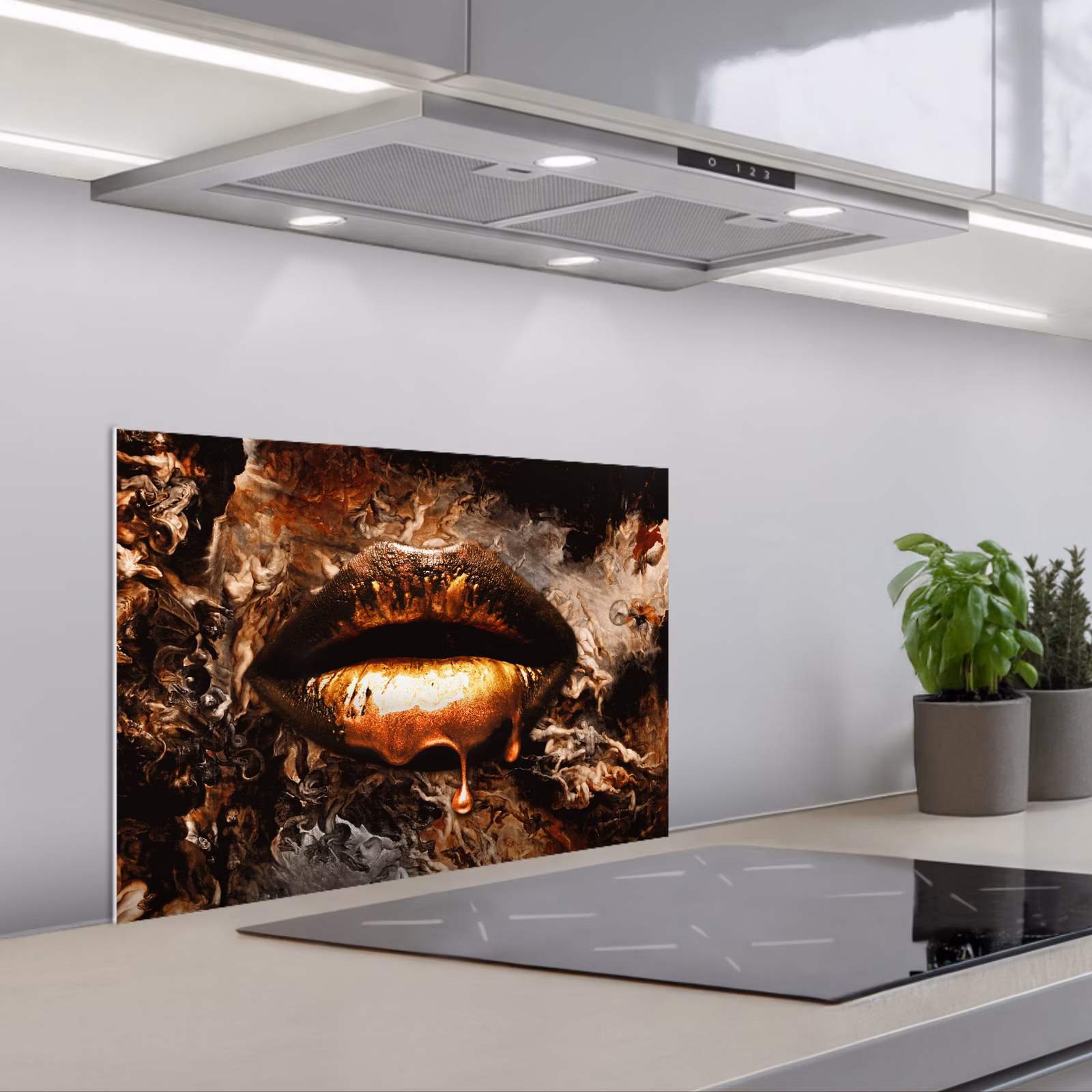 Spatscherm keuken - Goud - Lippen - Kunst - Goud - Luxe - Abstract — 1