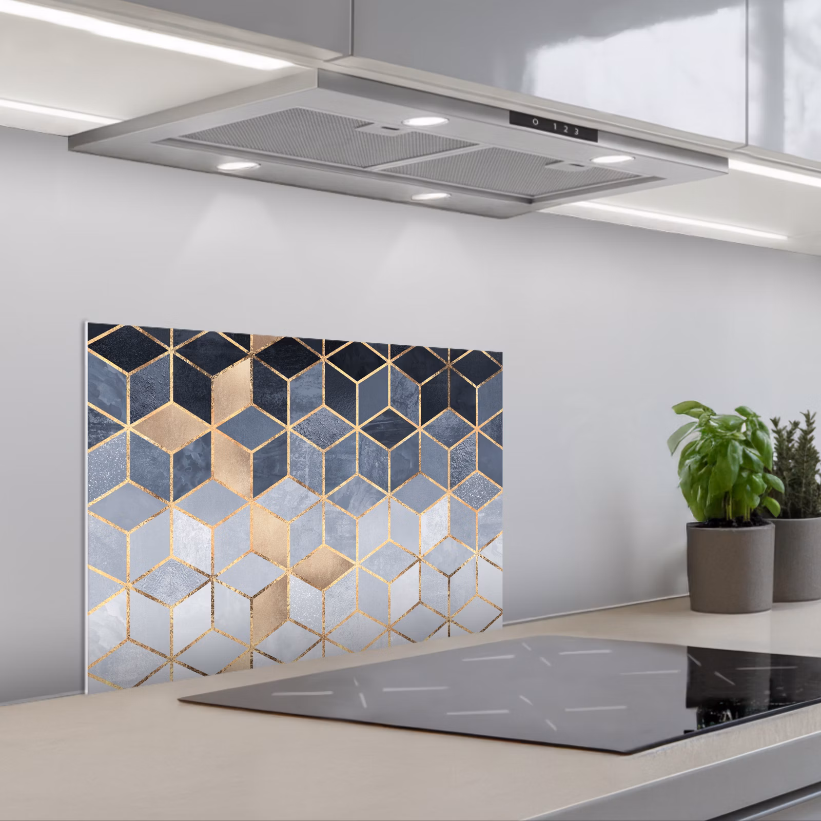 Spatscherm keuken - Kubus - Goud - Luxe - Patronen — 1