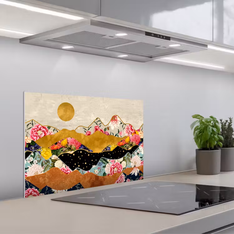 Spatscherm keuken - Goud - Bloemen - Print - Abstract - Landschap - Patronen — 1