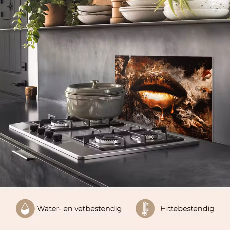 Spatscherm keuken - Goud - Lippen - Kunst - Goud - Luxe - Abstract — 2