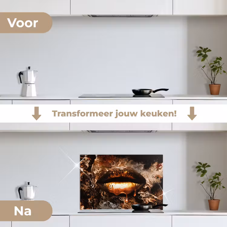 Spatscherm keuken - Goud - Lippen - Kunst - Goud - Luxe - Abstract — 7