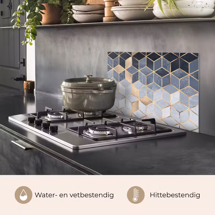 Spatscherm keuken - Kubus - Goud - Luxe - Patronen — 2