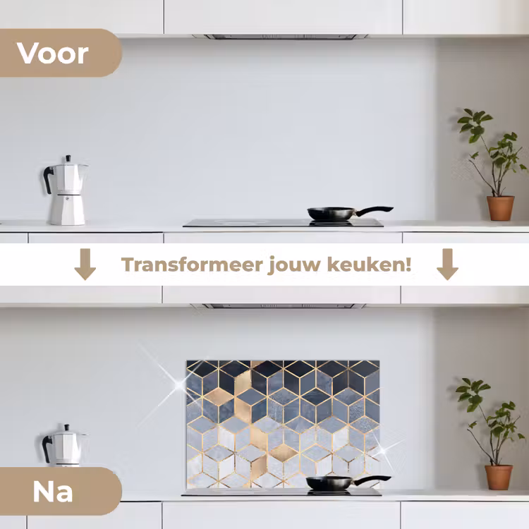 Spatscherm keuken - Kubus - Goud - Luxe - Patronen — 7