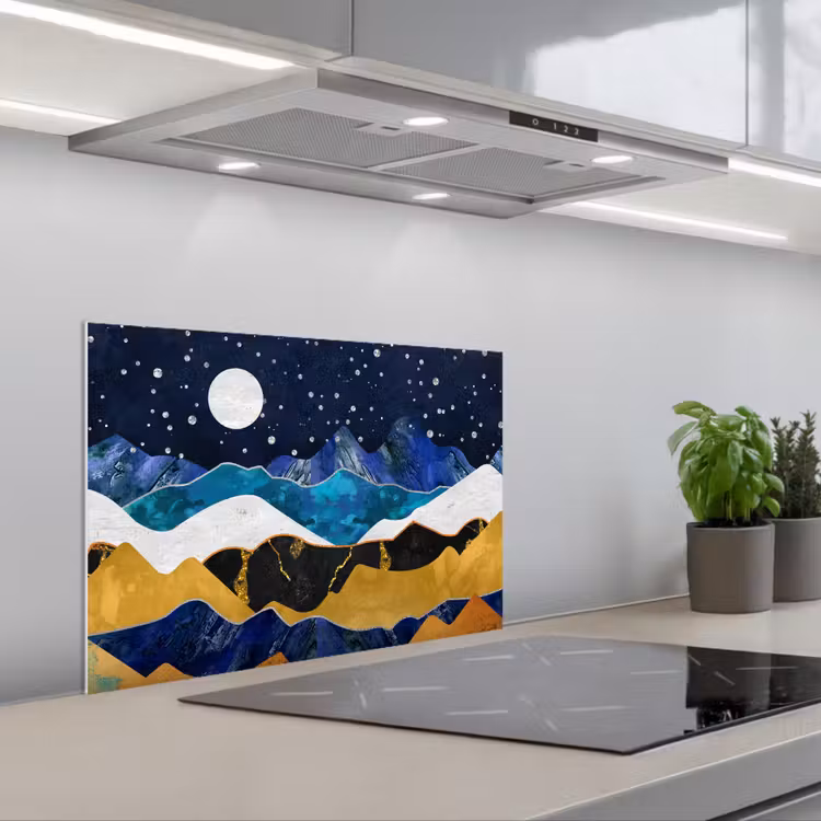 Spatscherm keuken - Nacht - Goud - Marmer - Abstract - Landschap - Berg — 1