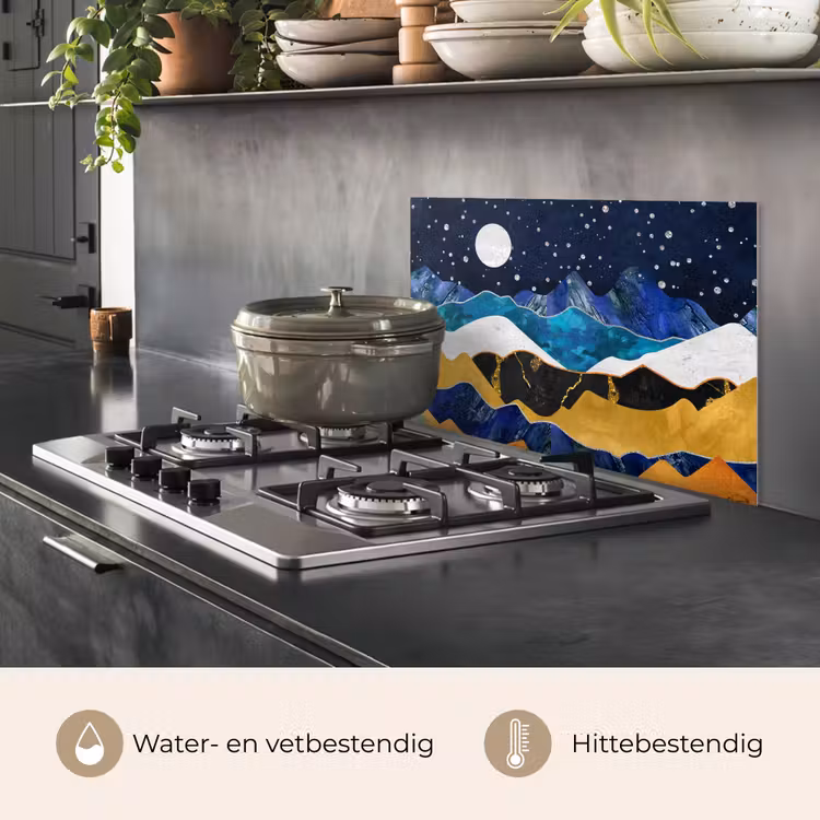 Spatscherm keuken - Nacht - Goud - Marmer - Abstract - Landschap - Berg — 2