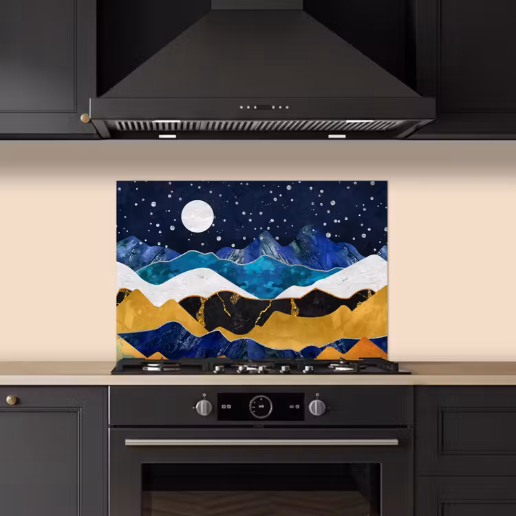 Spatscherm keuken - Nacht - Goud - Marmer - Abstract - Landschap - Berg — 5
