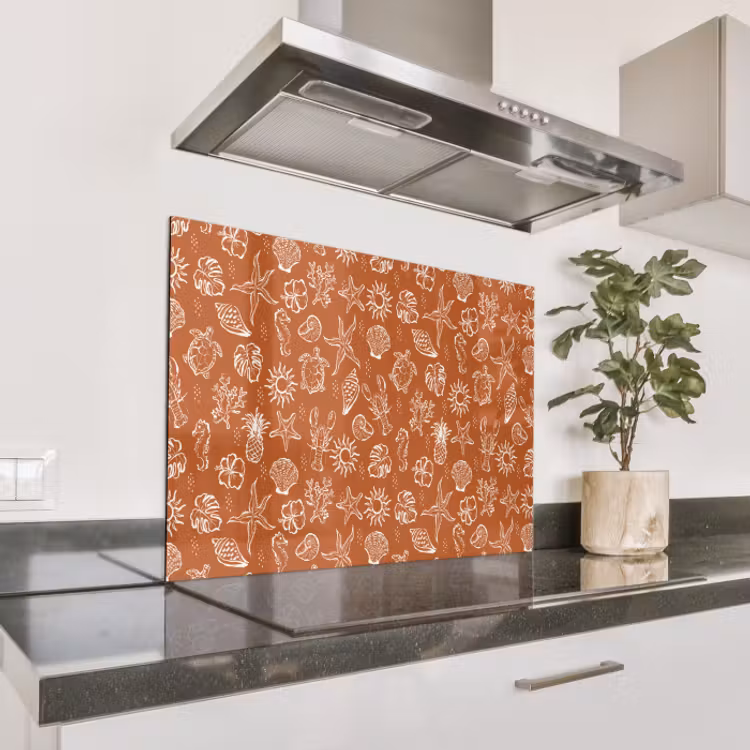 Spatscherm keuken - Nostalgisch - Kust - Zee - Zeepaardje - Kreeft - Bruin — 1