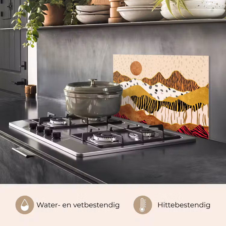 Spatscherm keuken - Tijgerprint - Pastel - Goud - Print - Tijger - Abstract — 2