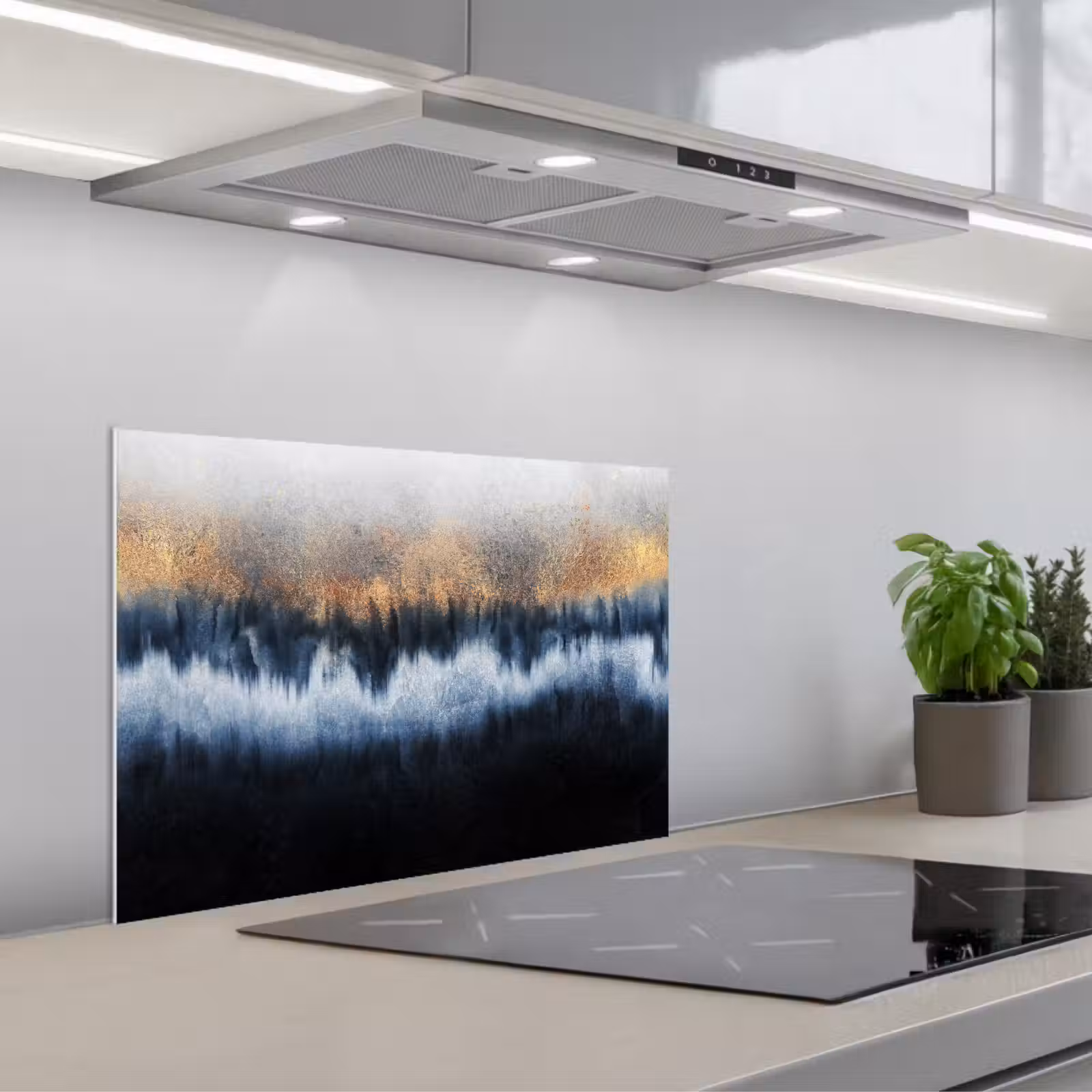 Spatscherm keuken - Abstract - Goud - Luxe - Blauw — 1