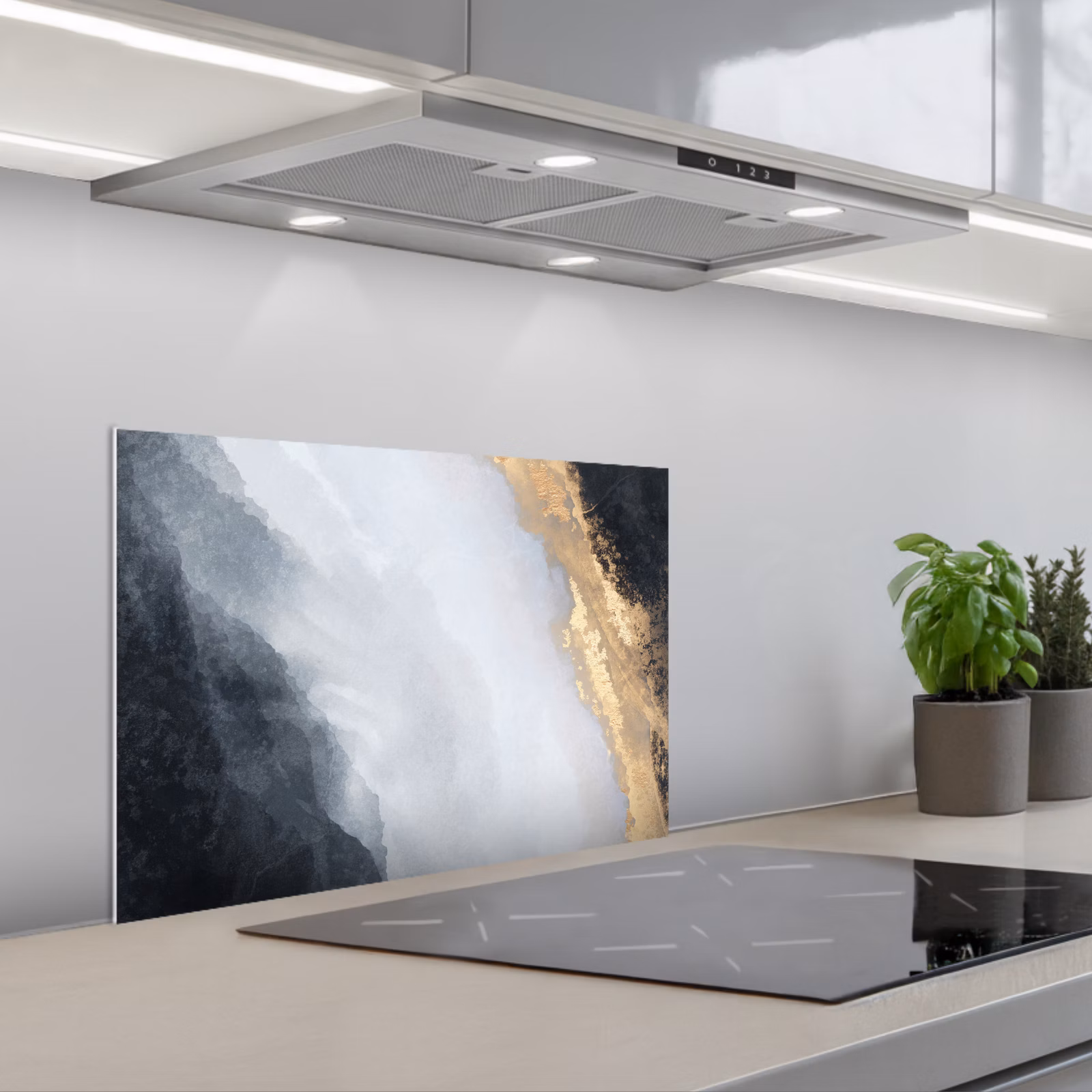 Spatscherm keuken - Abstract - Verf - Goud - Zwart - Marmer — 1