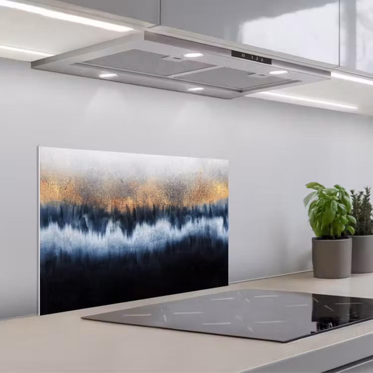 Spatscherm keuken - Abstract - Goud - Luxe - Blauw — 1
