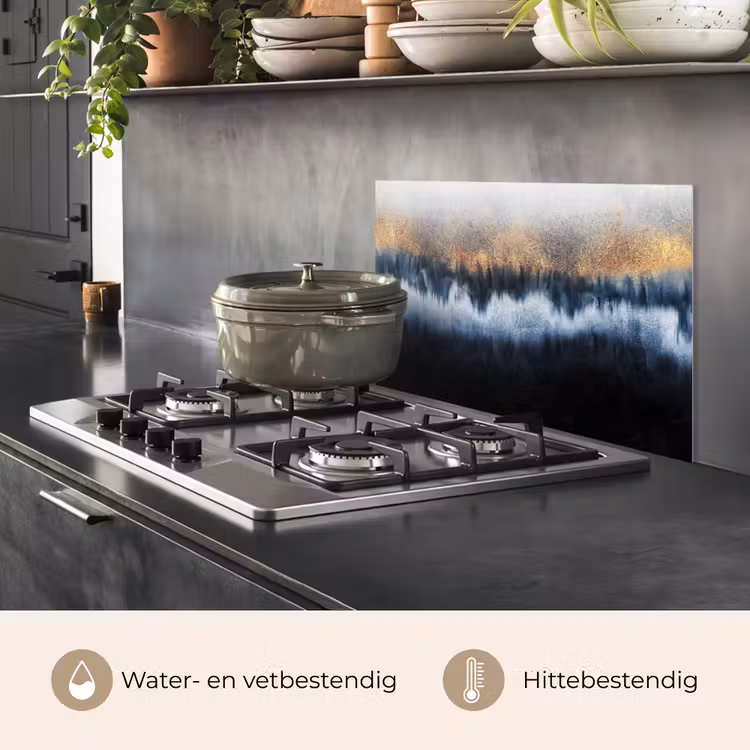 Spatscherm keuken - Abstract - Goud - Luxe - Blauw — 2
