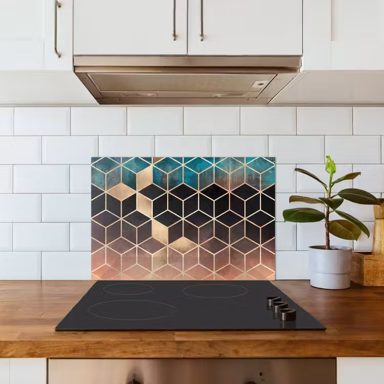 Spatscherm keuken - Abstract - Kubus - Goud - Patronen - Luxe — 3