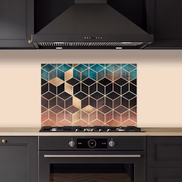 Spatscherm keuken - Abstract - Kubus - Goud - Patronen - Luxe — 5
