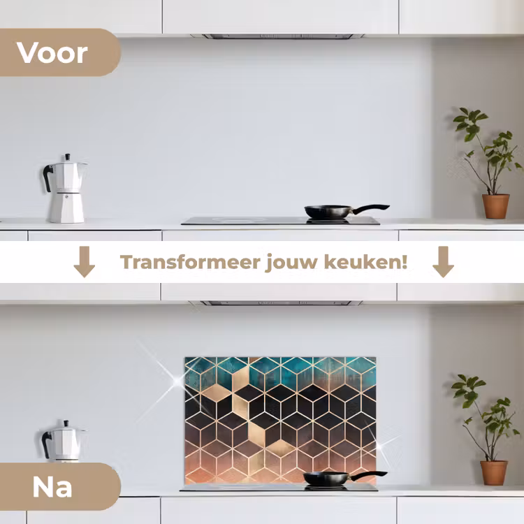 Spatscherm keuken - Abstract - Kubus - Goud - Patronen - Luxe — 7