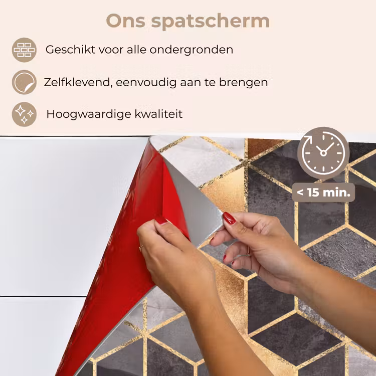 Spatscherm keuken - Abstract - Kubus - Goud - Patronen - Zwart - Wit — 4