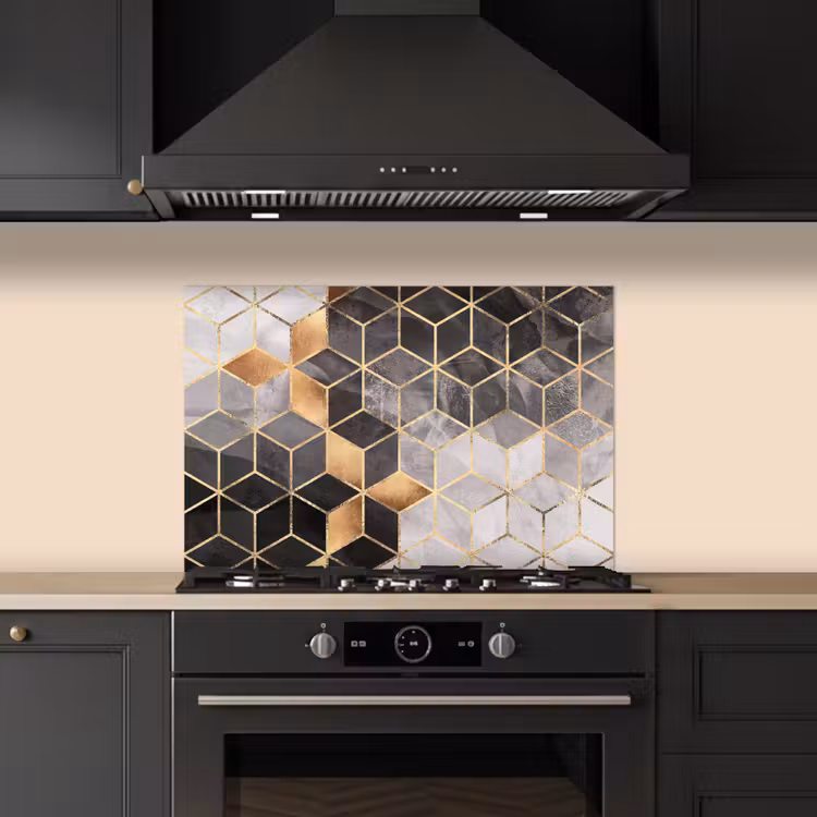 Spatscherm keuken - Abstract - Kubus - Goud - Patronen - Zwart - Wit — 5