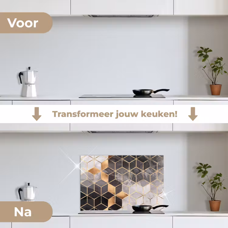 Spatscherm keuken - Abstract - Kubus - Goud - Patronen - Zwart - Wit — 7