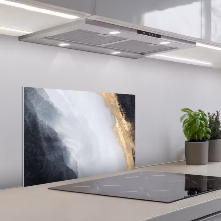Spatscherm keuken - Abstract - Verf - Goud - Zwart - Marmer — 1