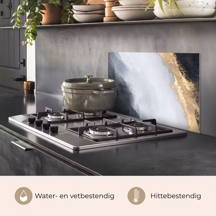 Spatscherm keuken - Abstract - Verf - Goud - Zwart - Marmer — 2
