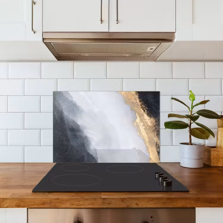 Spatscherm keuken - Abstract - Verf - Goud - Zwart - Marmer — 3