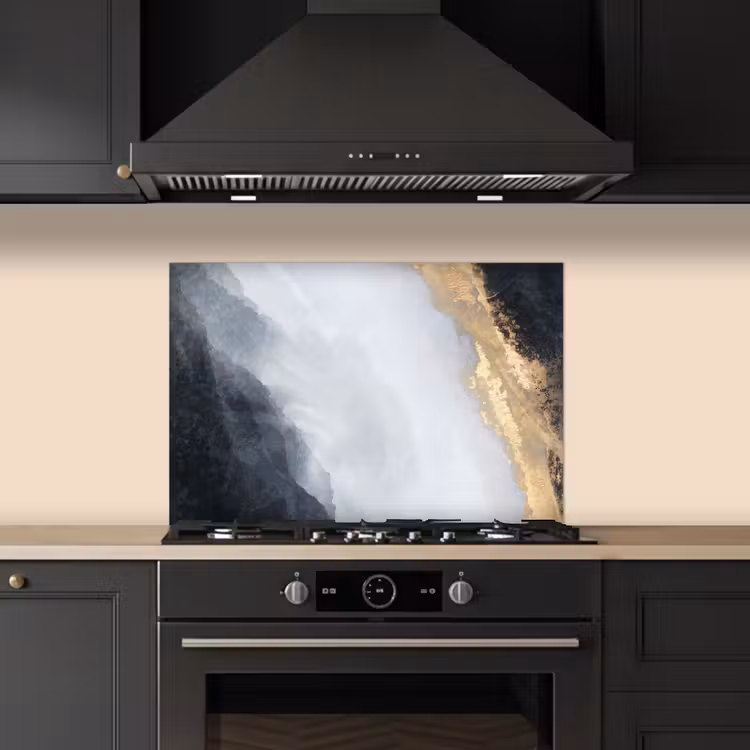 Spatscherm keuken - Abstract - Verf - Goud - Zwart - Marmer — 5