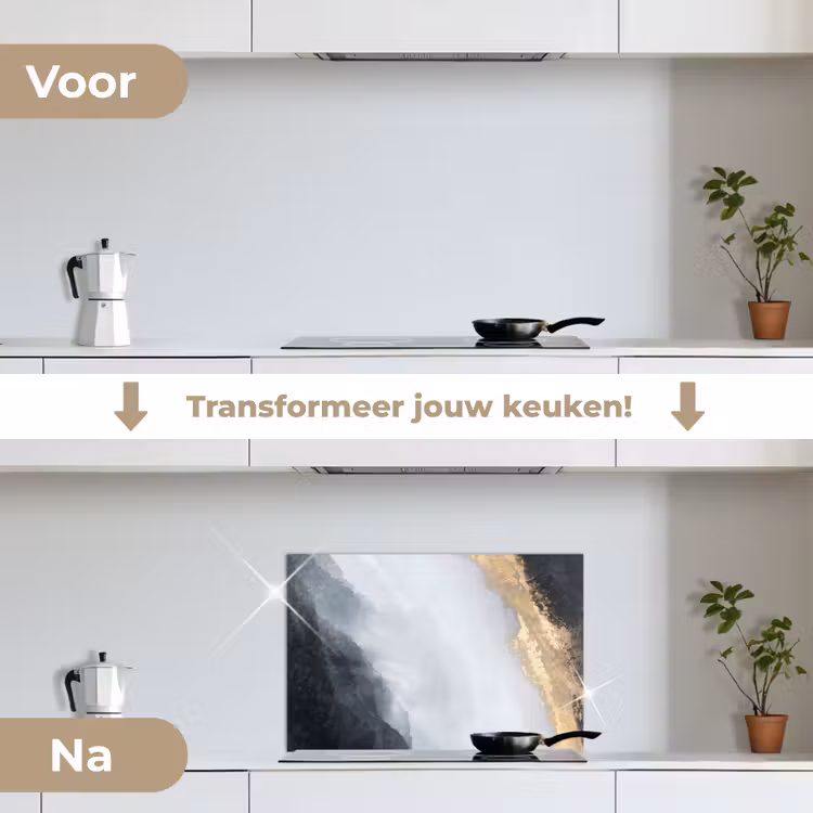 Spatscherm keuken - Abstract - Verf - Goud - Zwart - Marmer — 7