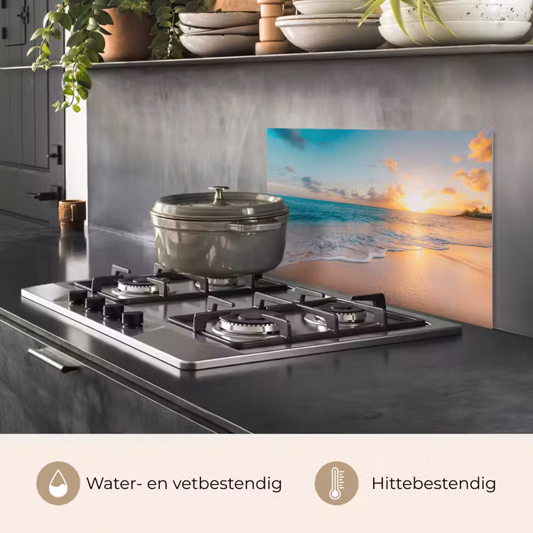 Spatscherm keuken - Zonsondergang - Strand - Zee - Zomer - Blauw — 2
