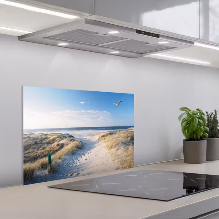 Spatscherm keuken - Duin - Meeuw - Strand - Zee - Zon — 1