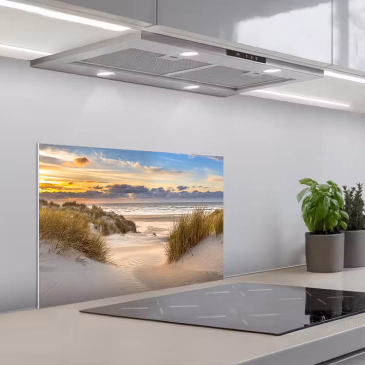 Spatscherm keuken - Strand - Duin - Gras - Zonsondergang - Zee — 1
