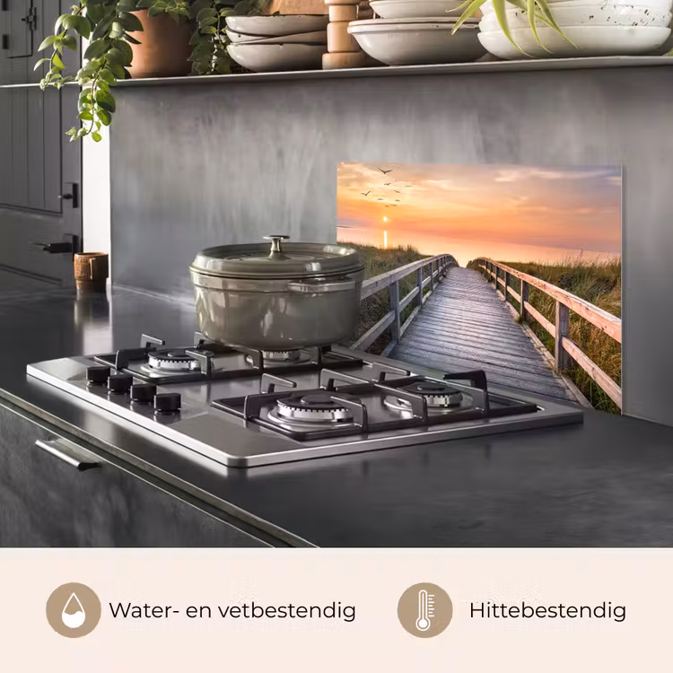 Spatscherm keuken - Zonsonderang - Zee - Pad - Gras - Duin - Vogels — 2