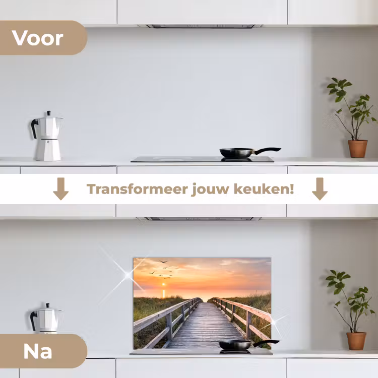 Spatscherm keuken - Zonsonderang - Zee - Pad - Gras - Duin - Vogels — 7