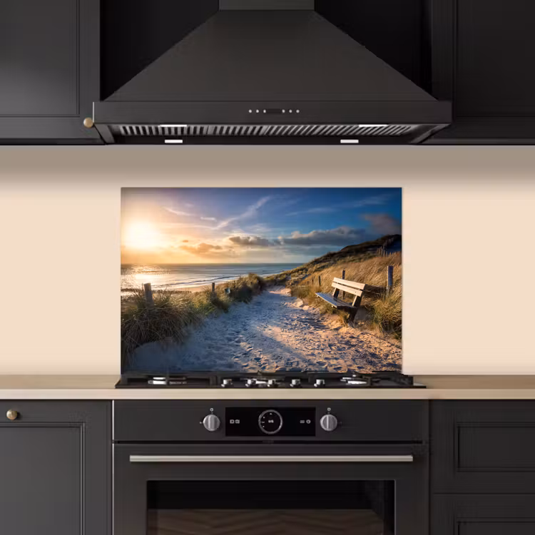 Spatscherm keuken - Zonsondergang - Strand - Duin - Gras - Bank — 5