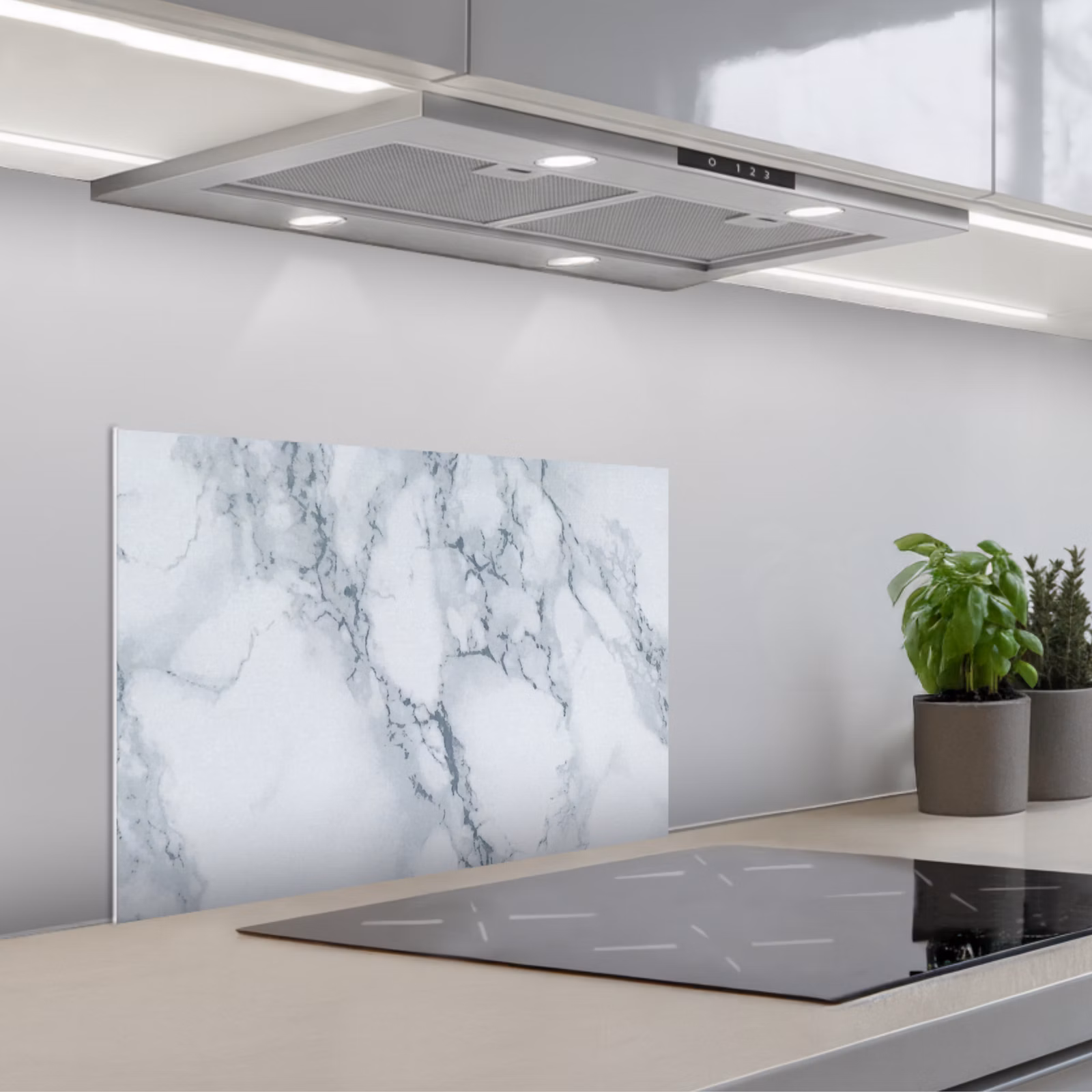 Spatscherm keuken - Marmer - Patroon - Gijs - Wit - Marmerlook - Luxe — 1