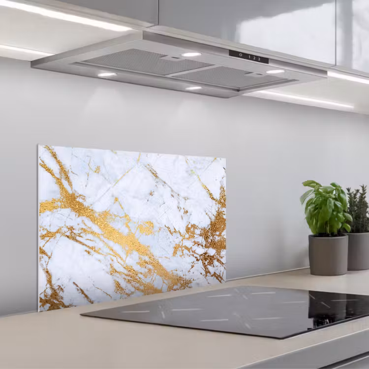 Spatscherm keuken - Marmer - Goud - Wit - Luxe - Marmerlook - Glitter — 1