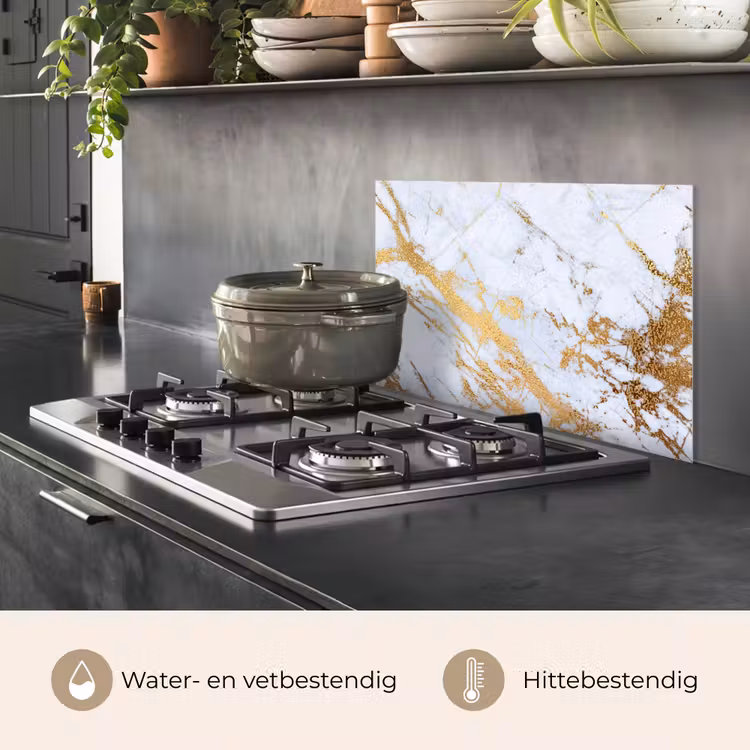 Spatscherm keuken - Marmer - Goud - Wit - Luxe - Marmerlook - Glitter — 2