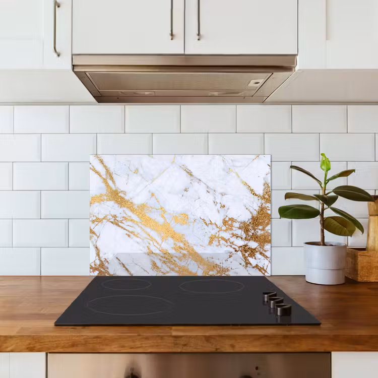 Spatscherm keuken - Marmer - Goud - Wit - Luxe - Marmerlook - Glitter — 3