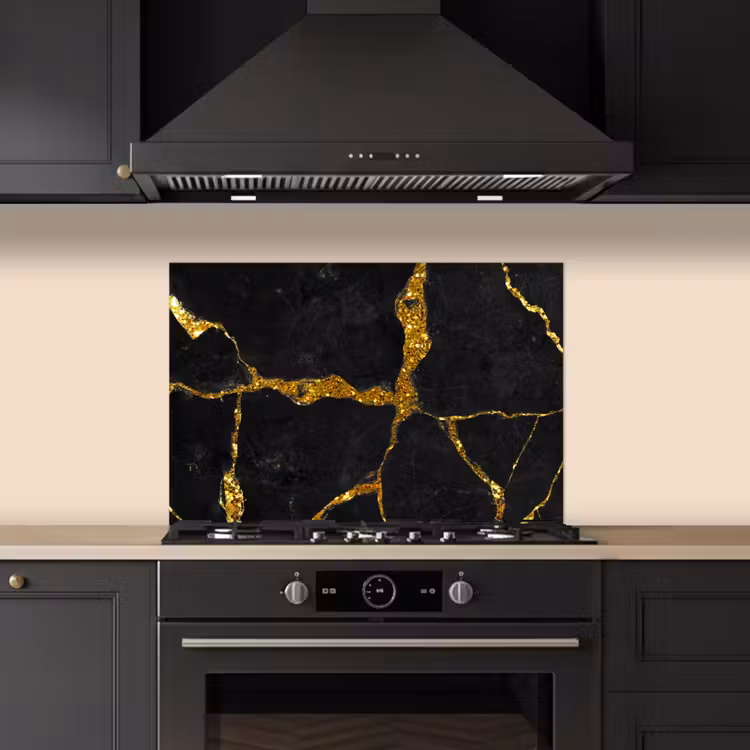 Spatscherm keuken - Marmer - Goud - Zwart - Marmerlook - Glitter — 5
