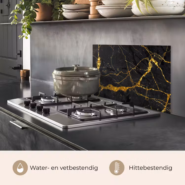 Spatscherm keuken - Marmer - Goud - Zwart - Marmerlook - Luxe - Glitter — 2