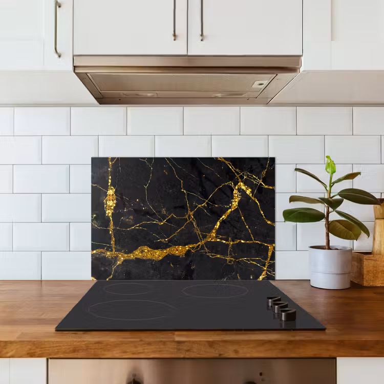 Spatscherm keuken - Marmer - Goud - Zwart - Marmerlook - Luxe - Glitter — 3