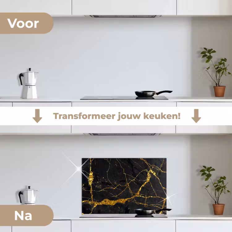 Spatscherm keuken - Marmer - Goud - Zwart - Marmerlook - Luxe - Glitter — 7