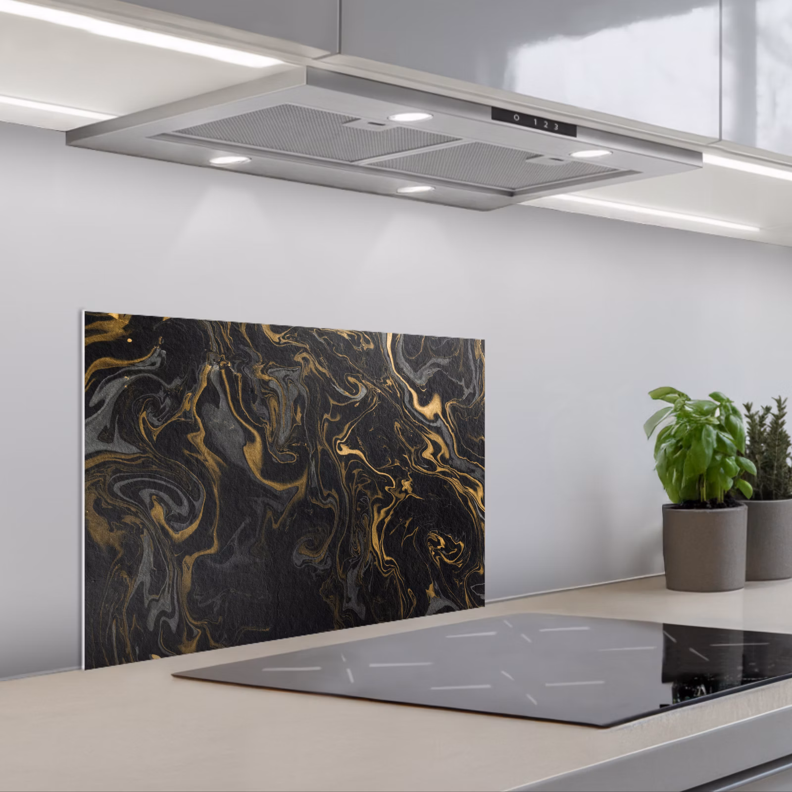 Spatscherm keuken - Marmer - Textuur - Grijs - Goud - Marmerlook - Luxe — 1