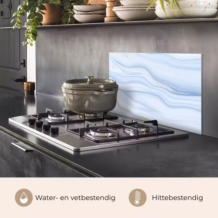 Spatscherm keuken - Marmer - Golf - Blauw - Patronen - Marmerlook - Pastel — 2