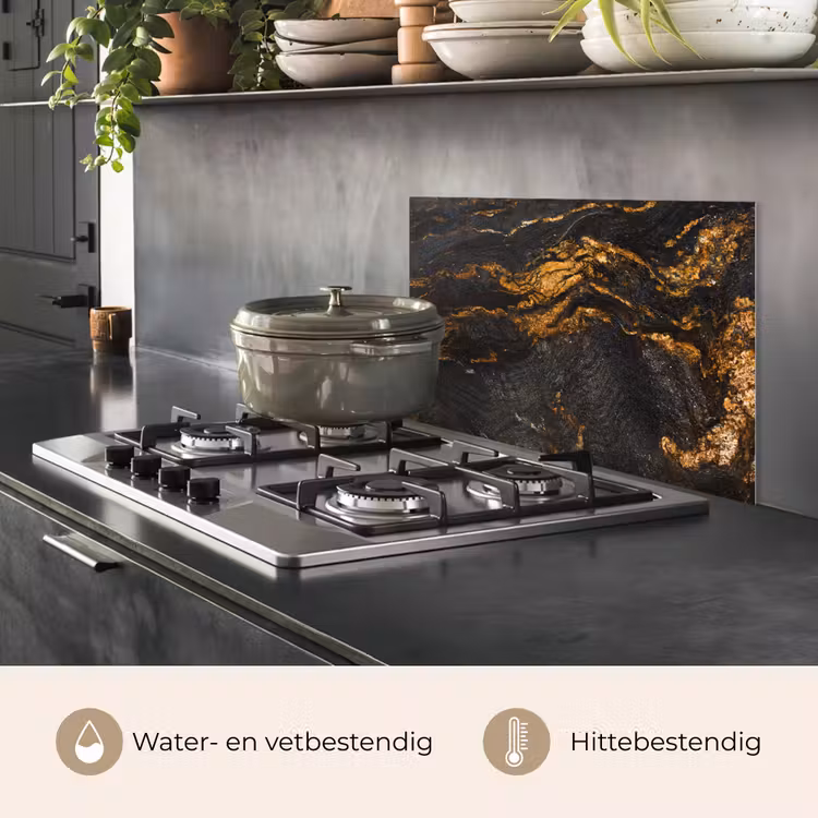 Spatscherm keuken - Marmer - Kalk - Zwart - Goud - Marmerlook - Luxe — 2