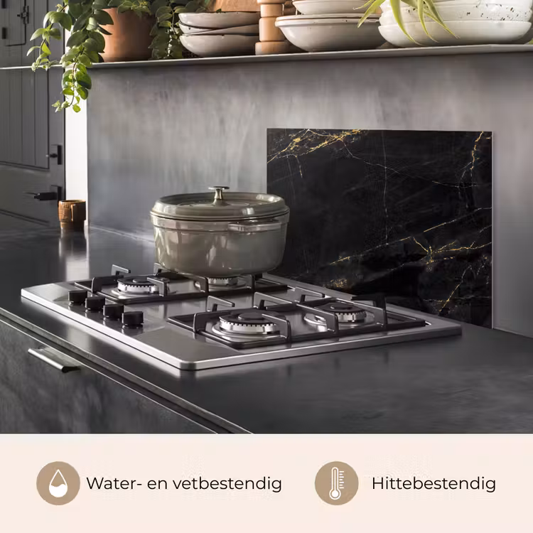 Spatscherm keuken - Marmer look - Luxe - Zwart - Goud — 2