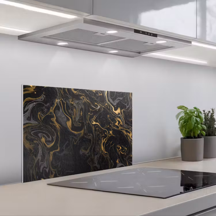Spatscherm keuken - Marmer - Textuur - Grijs - Goud - Marmerlook - Luxe — 1