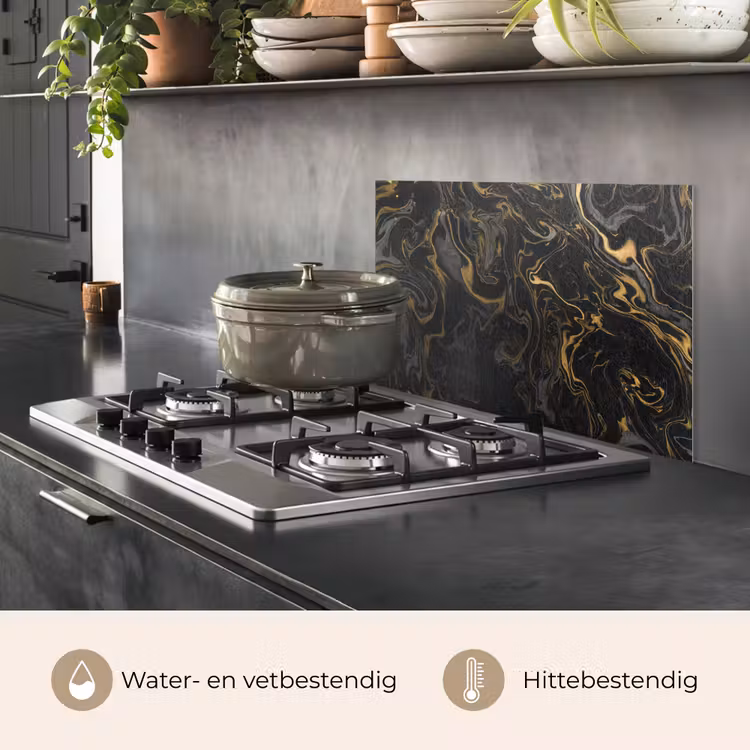 Spatscherm keuken - Marmer - Textuur - Grijs - Goud - Marmerlook - Luxe — 2