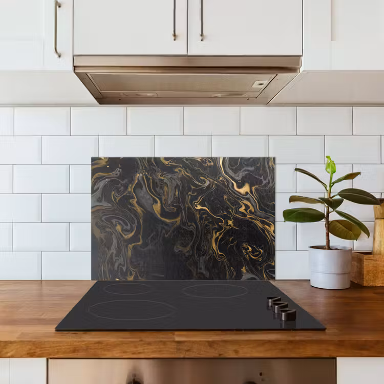 Spatscherm keuken - Marmer - Textuur - Grijs - Goud - Marmerlook - Luxe — 3