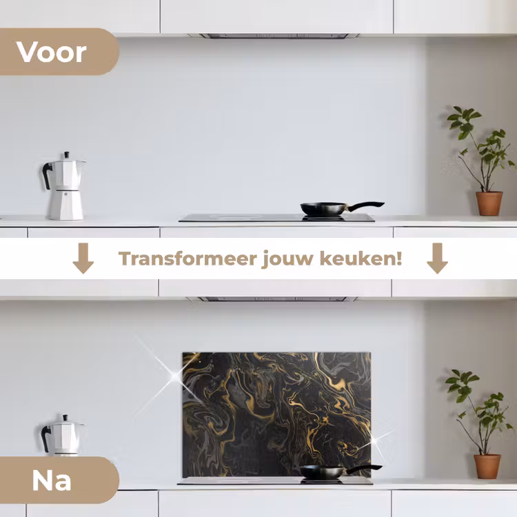 Spatscherm keuken - Marmer - Textuur - Grijs - Goud - Marmerlook - Luxe — 7