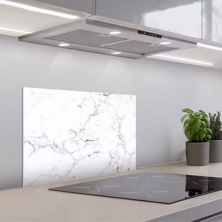 Spatscherm keuken - Marmer - Wit - Grijs - Luxe - Marmerlook - Structuur — 1